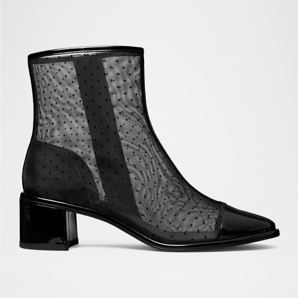 Polka-Dot Mesh Cap-Toe Ankle Boots